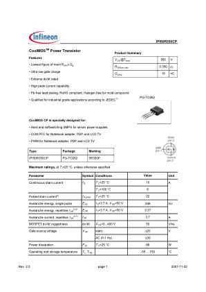 IPI50R350CP datasheet cover page