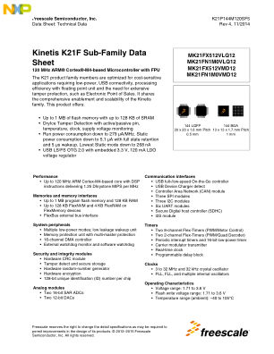 K21P144M120SF5 数据手册首页