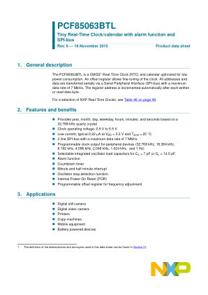 PCF85063BTL datasheet cover page