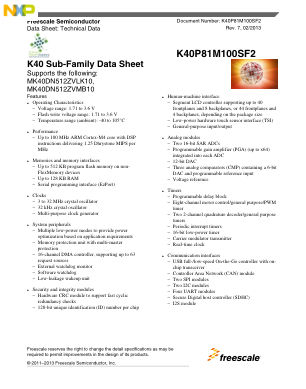 K40P81M100SF2 数据手册首页