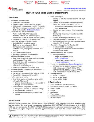 MSP430FR2476 datasheet cover page