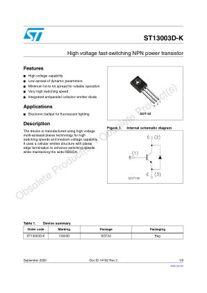 ST13003D-K datasheet cover page