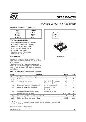 STPS16045 数据手册首页
