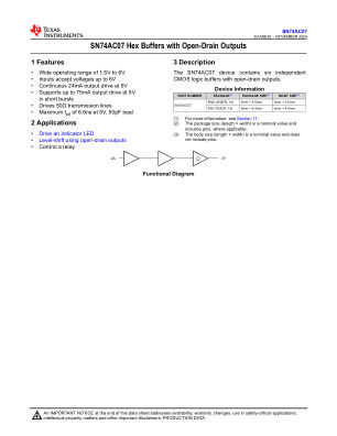 SN74AC07 datasheet cover page