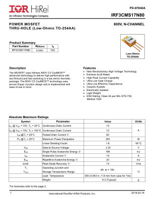 IRF3CMS17N80 datasheet cover page