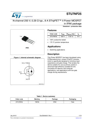 STU7NF25 datasheet cover page