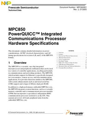 MPC850EC datasheet cover page