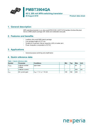 PMBT3904QAZ datasheet cover page