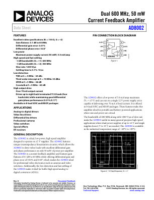 AD8002 数据手册首页