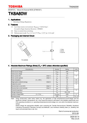 TK6A60W datasheet cover page