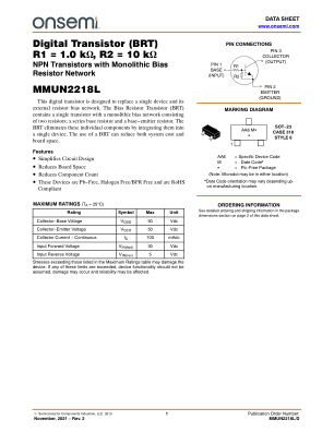 MMUN2218L 数据手册首页
