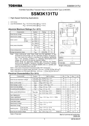 SSM3K131TU datasheet cover page