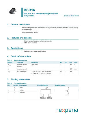 BSR16 datasheet cover page