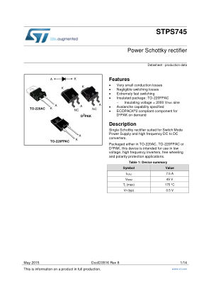 STPS745 datasheet cover page