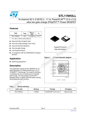 STL11NH3LL 数据手册首页