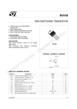 BUV28 datasheet cover page