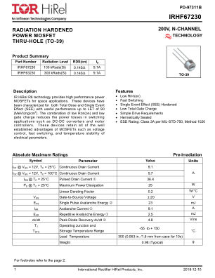 IRHF67230 datasheet cover page