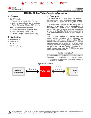 TXS0206A datasheet cover page