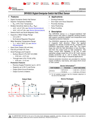 DRV5033 datasheet cover page