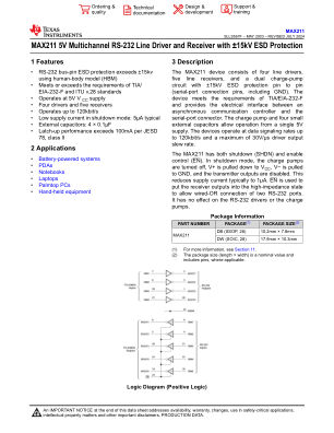 MAX211 datasheet cover page