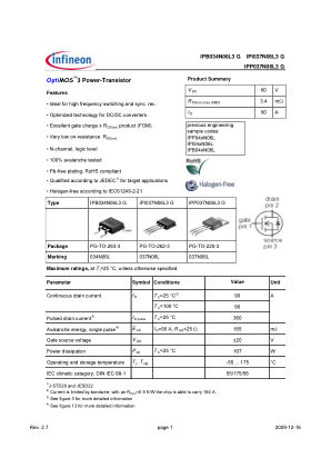 IPP037N06L3 数据手册首页