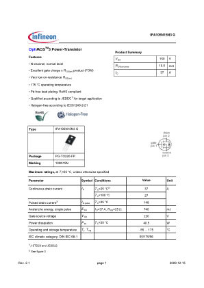 IPA105N15N3-G datasheet cover page