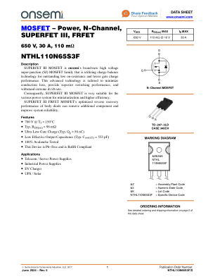 NTHL110N65S3F datasheet cover page