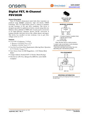 FDV303N 数据手册首页