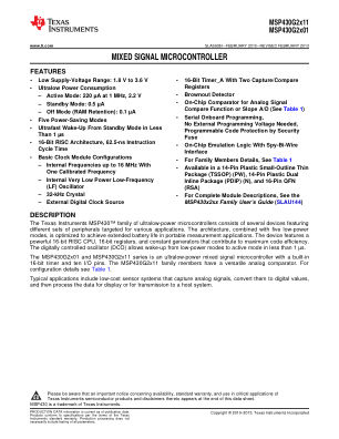 MSP430G2211 datasheet cover page