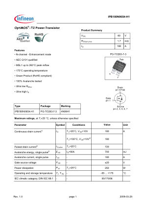 IPB180N06S4-H1 datasheet cover page