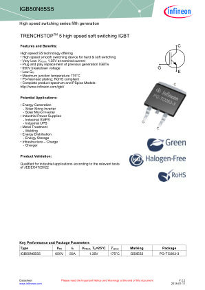 IGB50N65S5 datasheet cover page