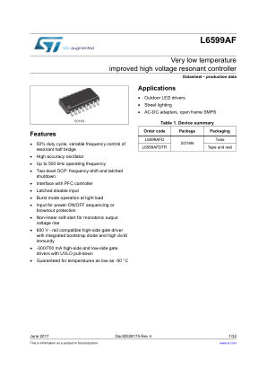 L6599AF 数据手册首页