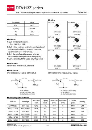DTA113ZE3 数据手册首页