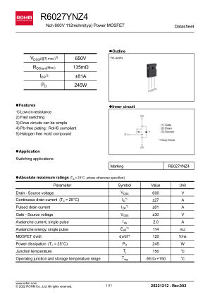 R6027YNZ4 datasheet cover page