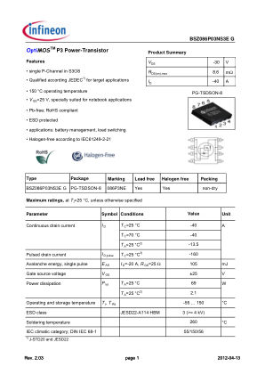 BSZ086P03NS3E-G 数据手册首页