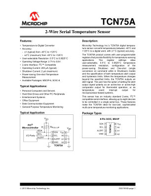 TCN75AVOA 数据手册首页