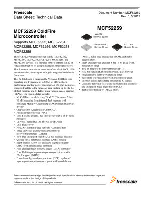 MCF52259 数据手册首页