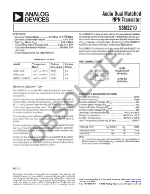 SSM2210 数据手册首页