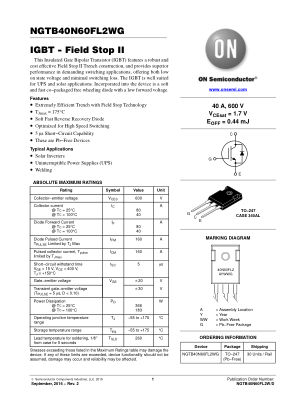 NGTB40N60FL2W datasheet cover page