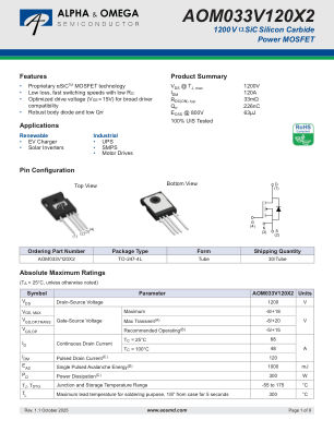AOM033V120X2 datasheet cover page