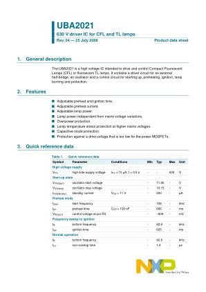 UBA2021 datasheet cover page
