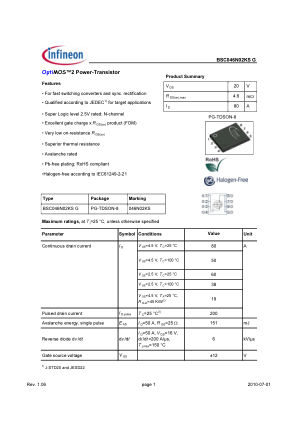 BSC046N02KS-G datasheet cover page