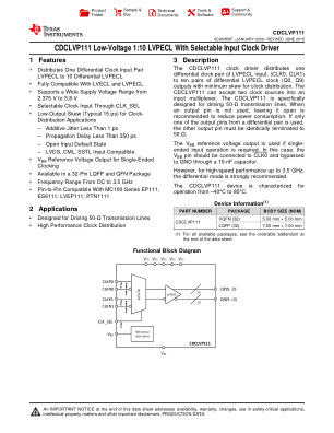 CDCLVP111 datasheet cover page