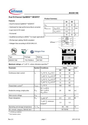 BSC0911ND 数据手册首页