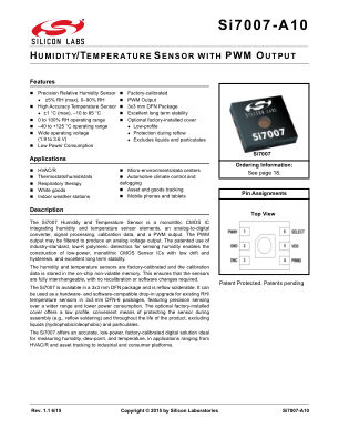 SI7007-A10-IM1 datasheet cover page