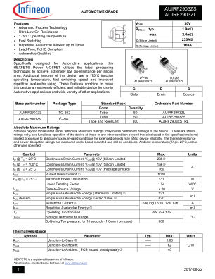 AUIRF2903ZS 数据手册首页