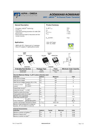 AOI600A60 数据手册首页