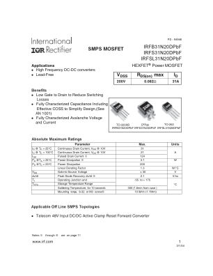 IRFS31N20D datasheet cover page