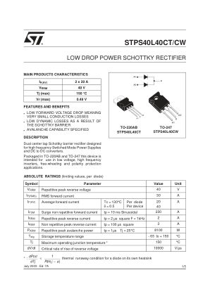 STPS40L40C 数据手册首页