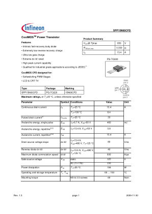 SPP15N60CFD 数据手册首页